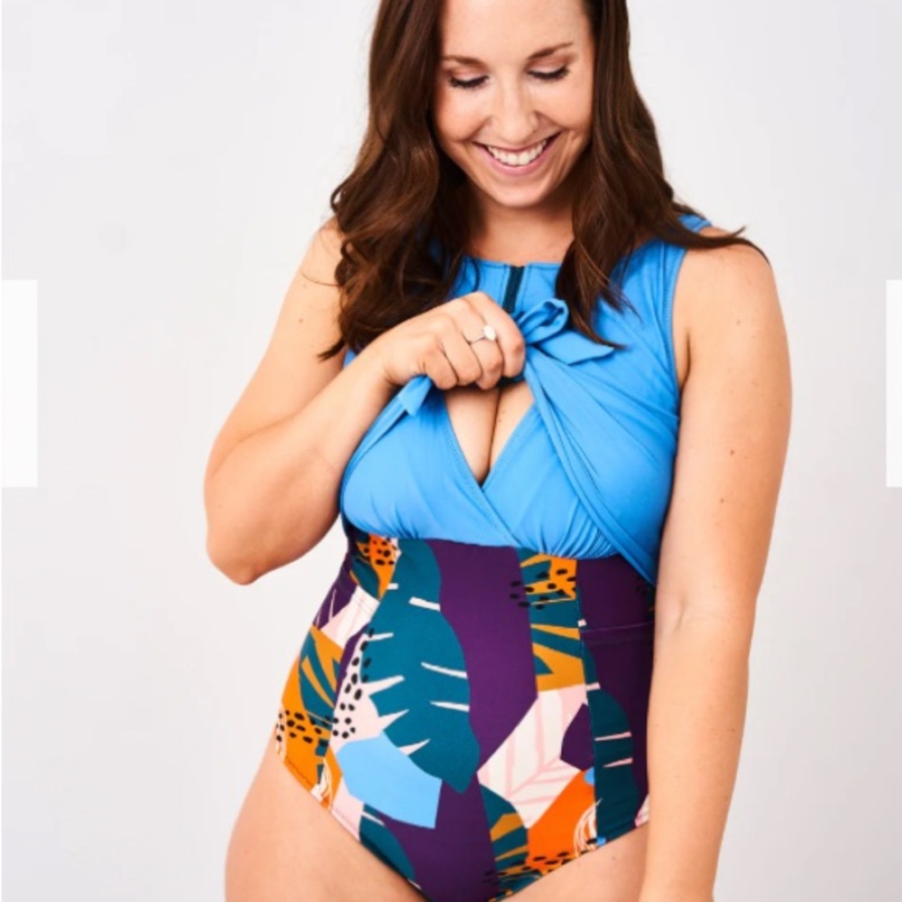 Latched Mama Front Zip Nursing Swim One Piece with Pockets